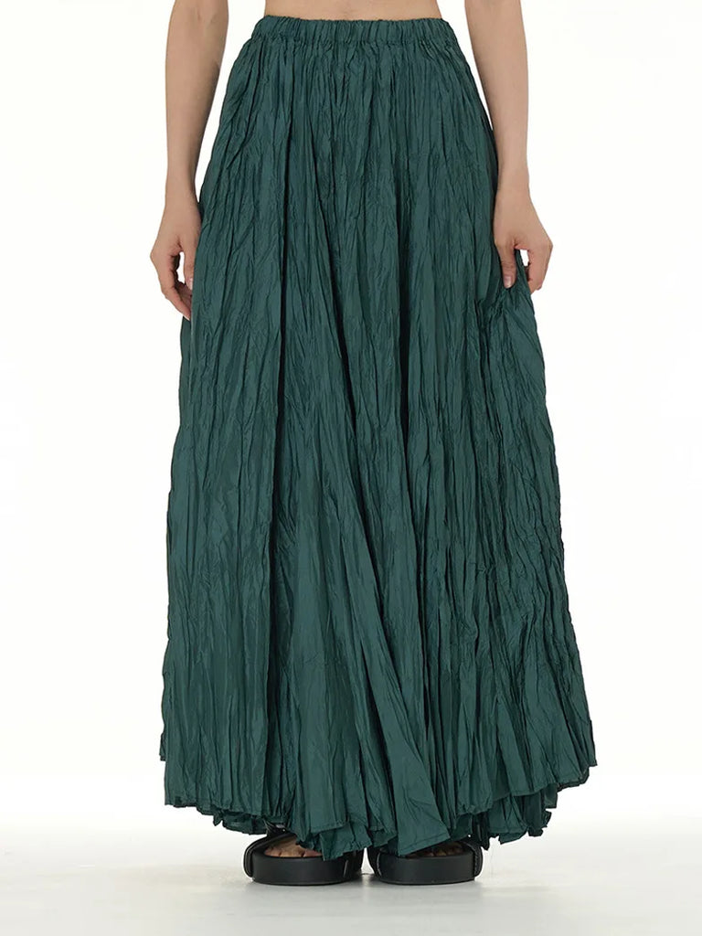 Women Renaissance Skirts Pleated Textured Oversize Hem Skirt SCARLET DARKNESS