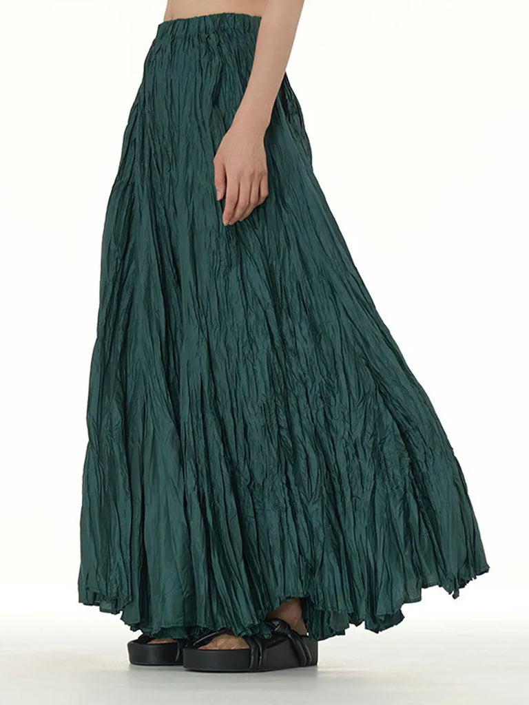 Women Renaissance Skirts Pleated Textured Oversize Hem Skirt SCARLET DARKNESS