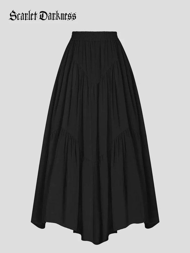 Women Renaissance Irregular Hem Tiered Swing Skirt SCARLET DARKNESS