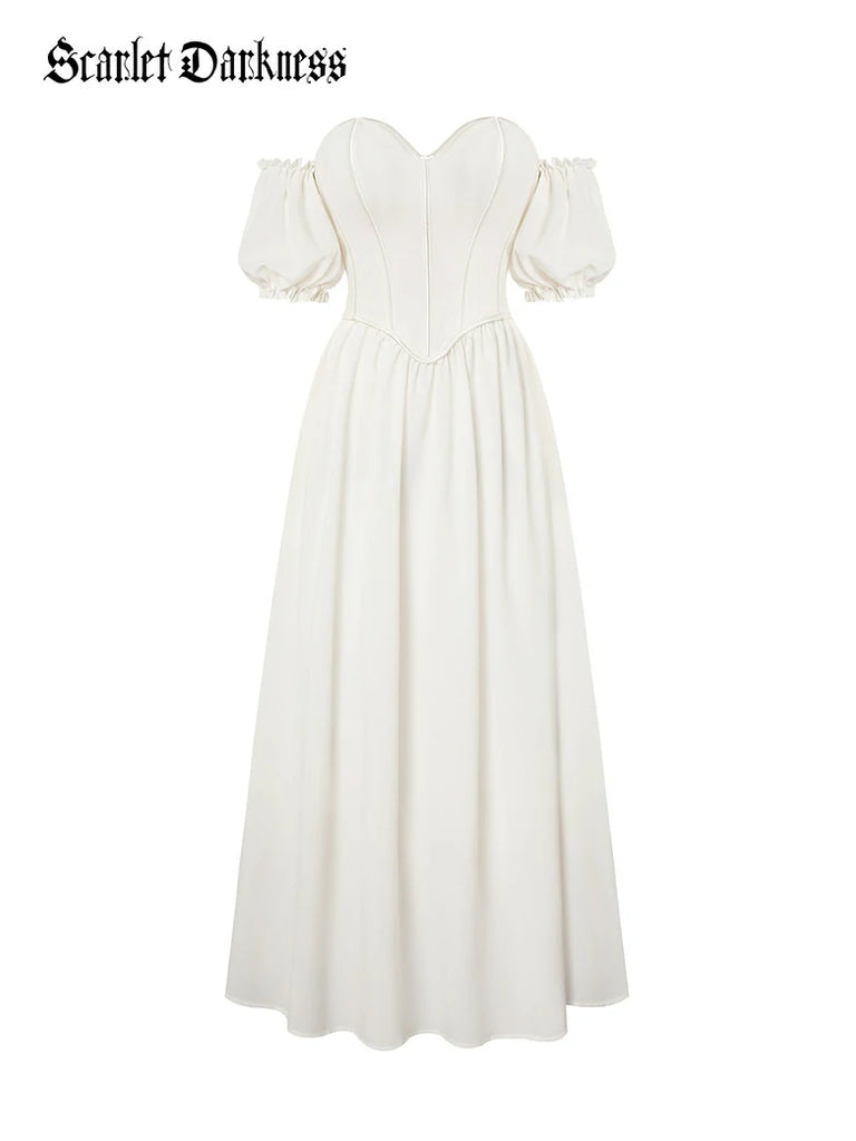 Scarlet Darkness Victorian Off Shoulder Corset Bodice Maxi Dress White