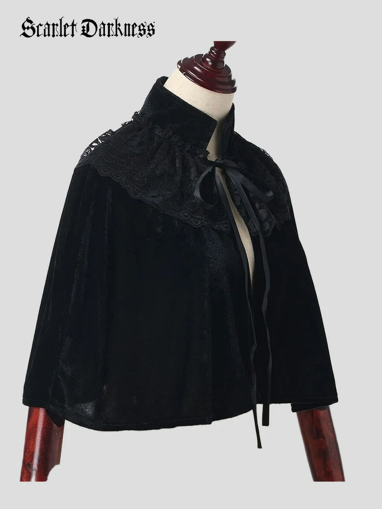 Scarlet Darkness Women's Romantic Victorian Gothic Cape Cloak Black 40cm