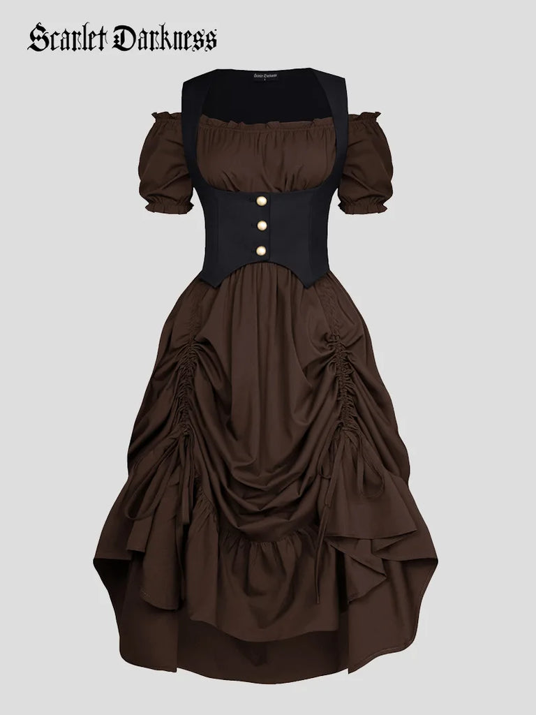 Steampunk Costume Off Shoulder Dress+Under-Bust Vest SCARLET DARKNESS