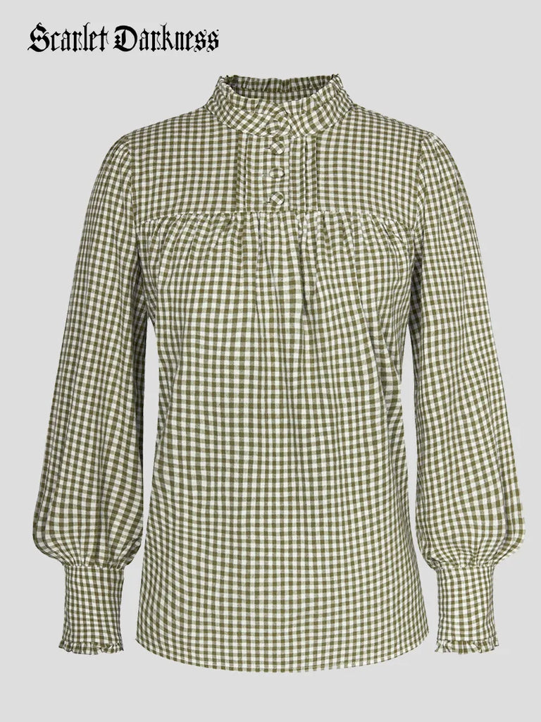 Scarlet Darkness 100% Cotton Stand Collar Renaissance Tops Green