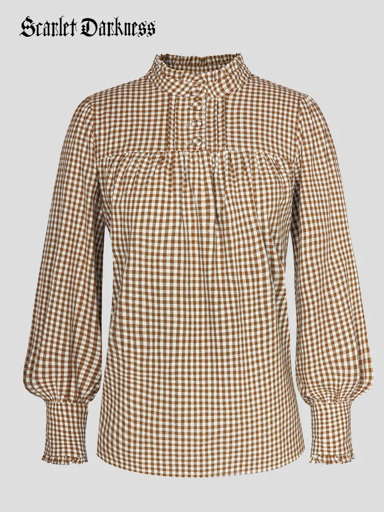 Scarlet Darkness 100% Cotton Stand Collar Renaissance Tops Brown