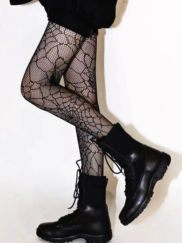 Women Dark Gothic Spider Pattern Fishnet Socks SCARLET DARKNESS