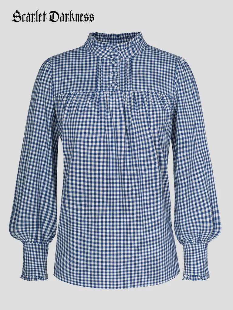 Scarlet Darkness 100% Cotton Stand Collar Renaissance Tops Blue