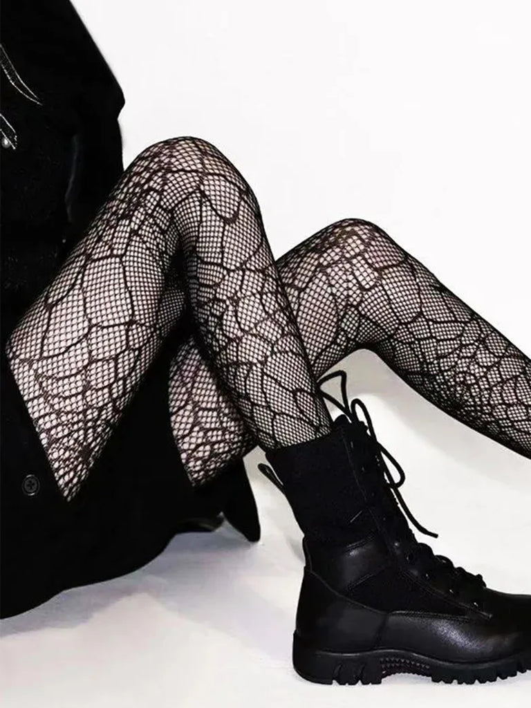 Women Dark Gothic Spider Pattern Fishnet Socks SCARLET DARKNESS