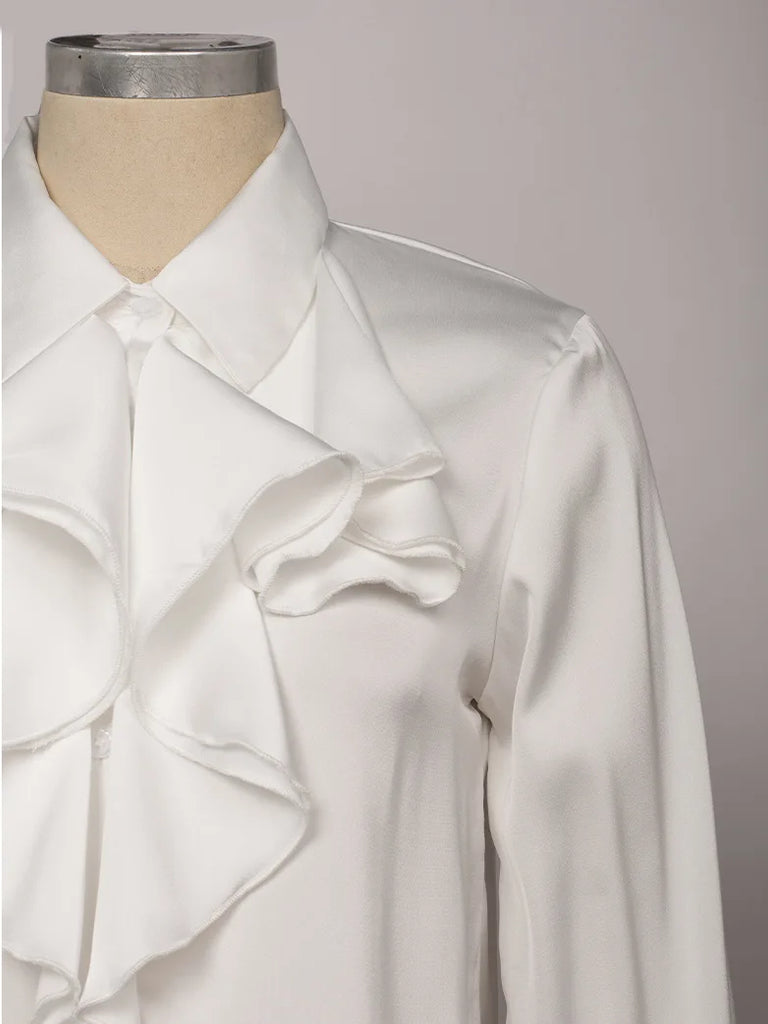 Victorian Shirts Women Classic Ruffle Collar Satin Shirt SCARLET DARKNESS