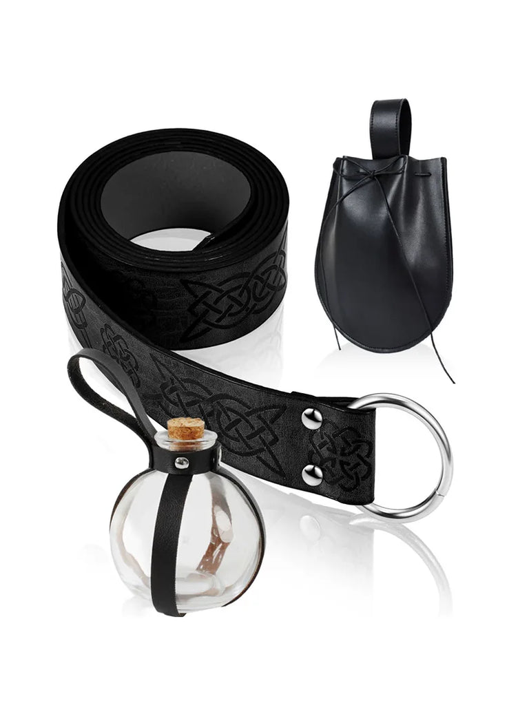 Unisex Renaissance Leather Waist Belts Set with Bag SCARLET DARKNESS