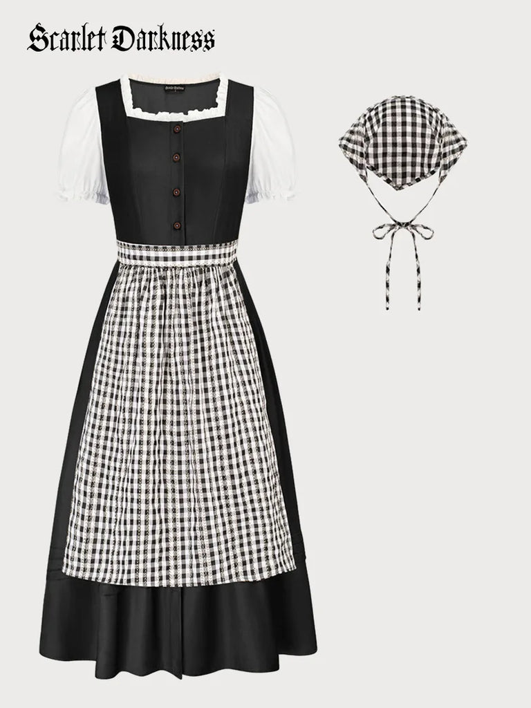 3pcs Set Costume Colonial Farm Dress+Apron+Headkerchief SCARLET DARKNESS