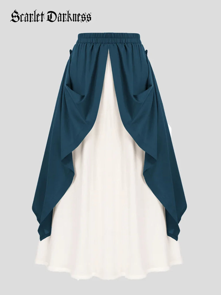 Women Renaissance 2-Layer Skirt Elastic Waist Maxi Skirt SCARLET DARKNESS