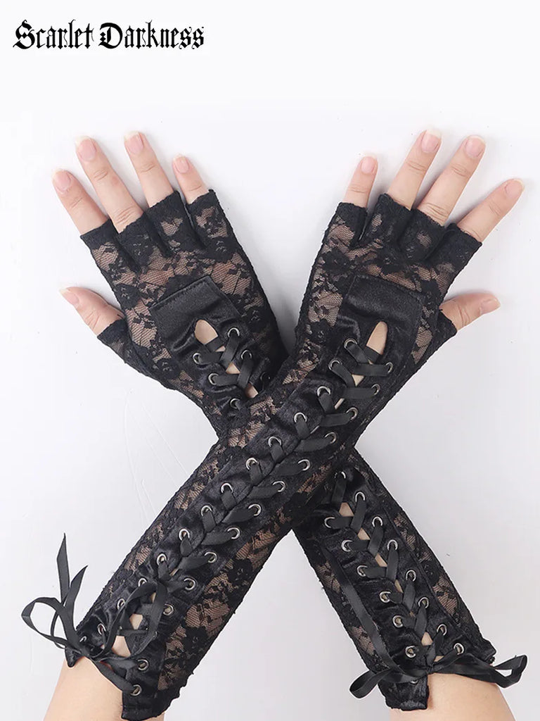 Scarlet Darkness Fingerless Lace-up High-elastic Gloves SCARLET DARKNESS