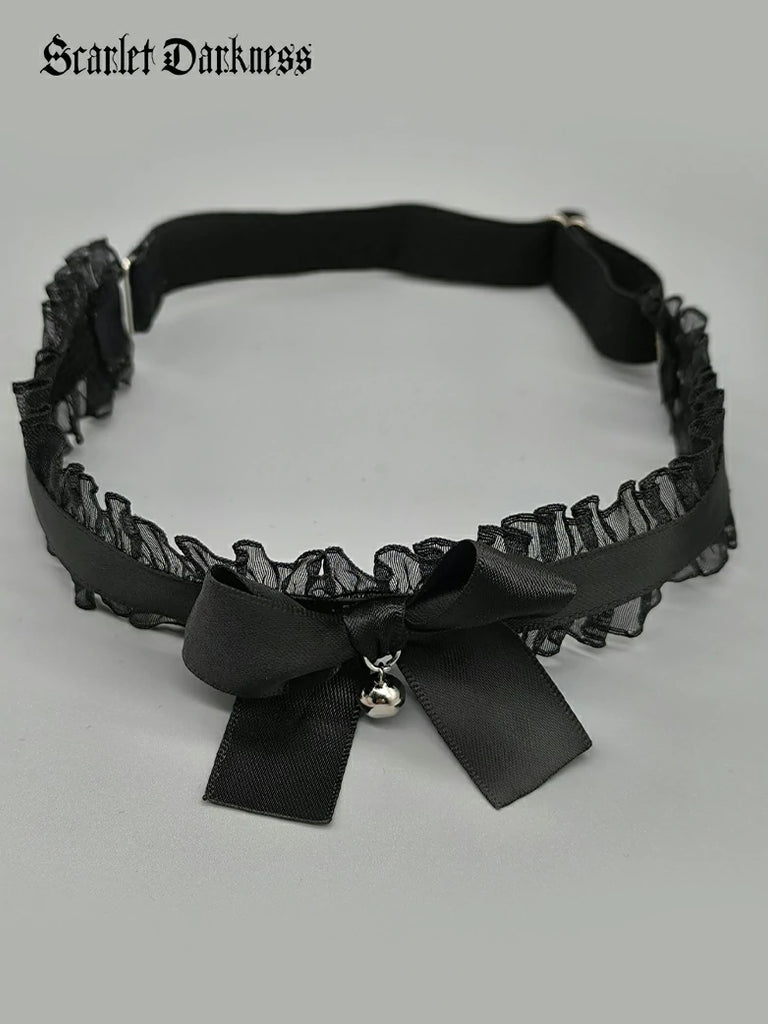 Scarlet Darkness Women's Leg Rings with Bow and Bell for Christmas Black