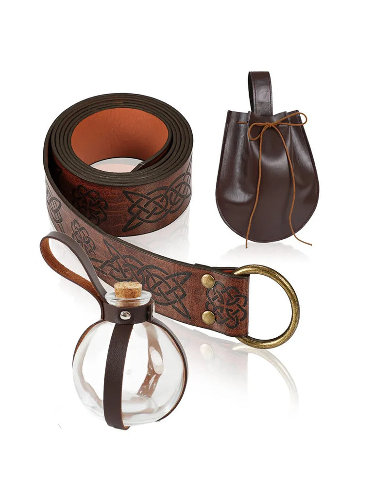 Unisex Renaissance Leather Waist Belts Set with Bag SCARLET DARKNESS