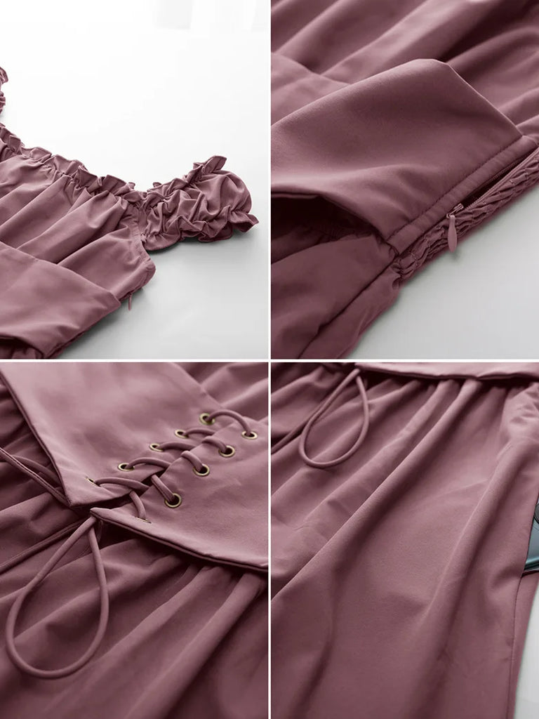 Women Elastic Shoulder Straps Decorative waistband Pocket Dress SCARLET DARKNESS