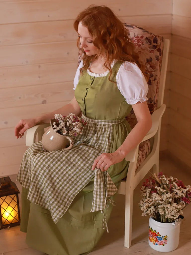 3pcs Set Costume Colonial Farm Dress+Apron+Headkerchief Scarlet Darkness