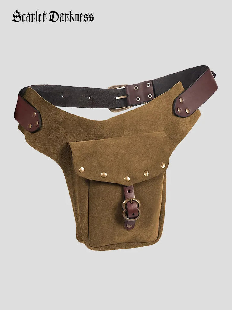 Medieval Vikings Functional Studded Suede Waist Bag SCARLET DARKNESS