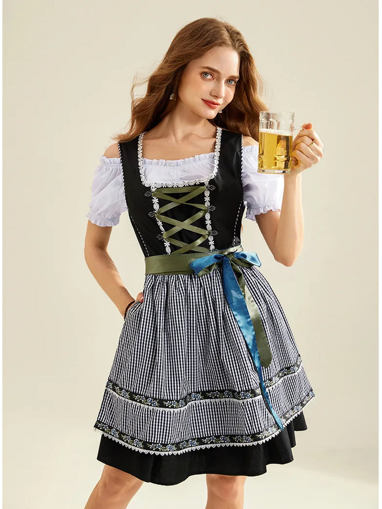 Women 3pcs Set German Bavarian Oktoberfest Costume SCARLET DARKNESS