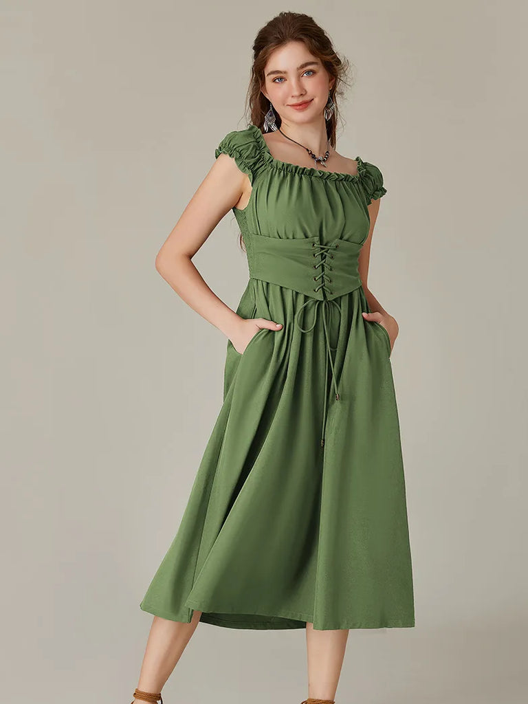 Women Elastic Shoulder Straps Decorative waistband Pocket Dress SCARLET DARKNESS