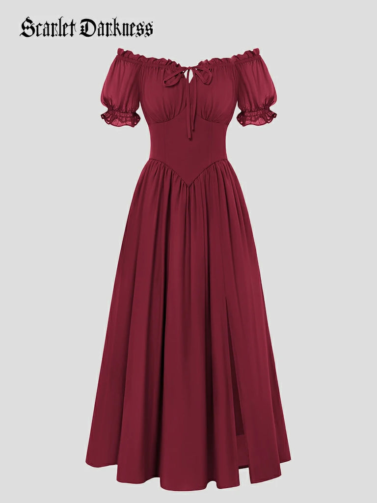 Renaissance Off Shoulder Milkmaid Pockets Dress