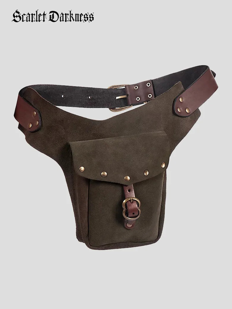 Medieval Vikings Functional Studded Suede Waist Bag SCARLET DARKNESS