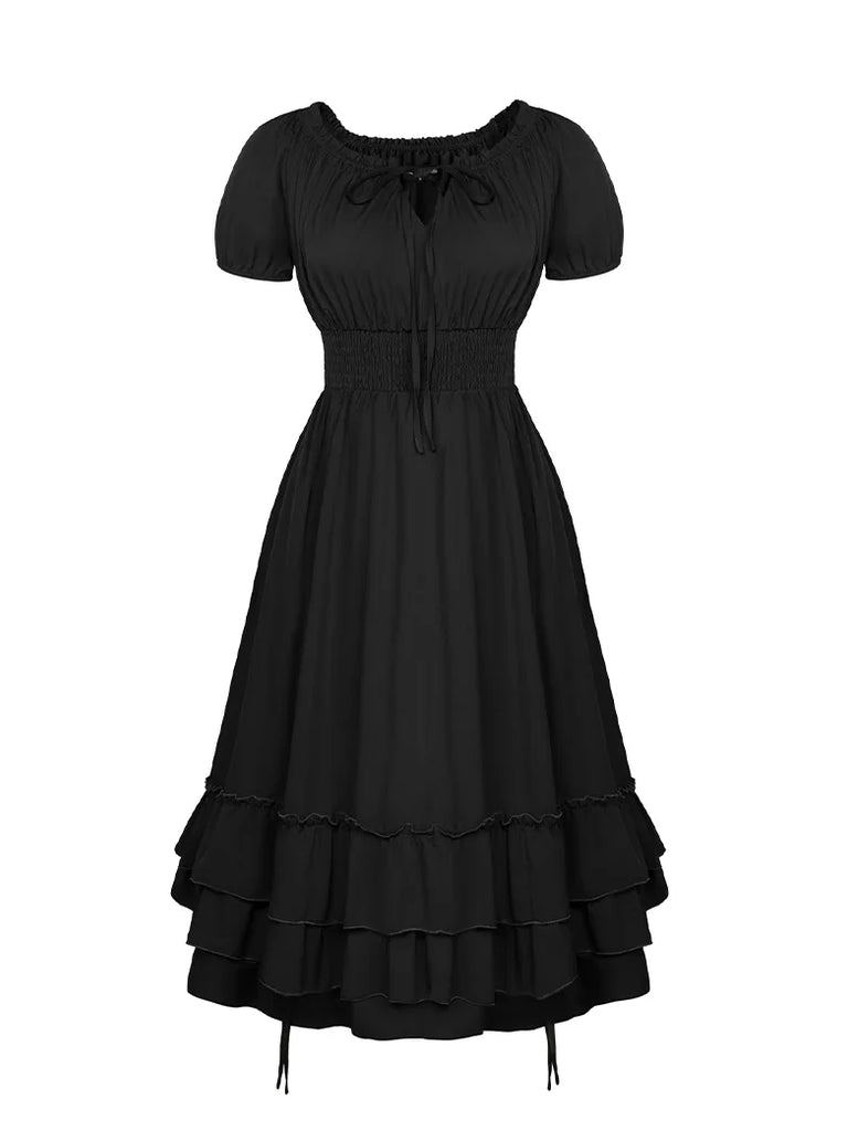 Women Steampunk Off Shoulder High Lo Midi Dress SCARLET DARKNESS