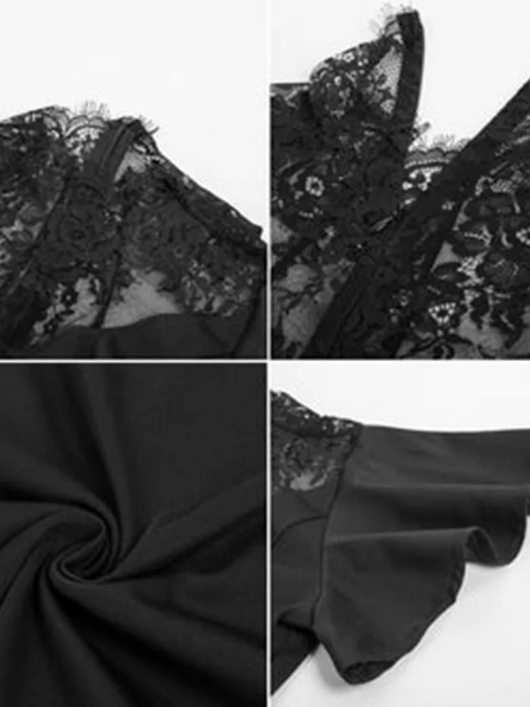 Gothic Lace Patchwork Flounce Sleeves Irregular Hem Dress SCARLET DARKNESS