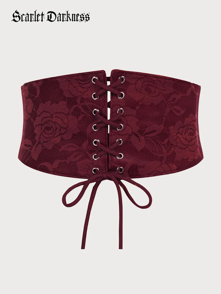 Lace Covered Leather Waistband Stretchy Waist Belt SCARLET DARKNESS