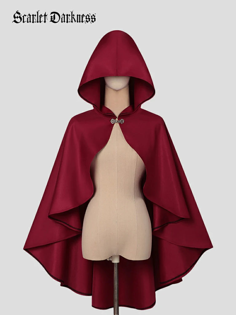 Scarlet Darkness 2025 Renaissance Wizard Short Hooded Cloak