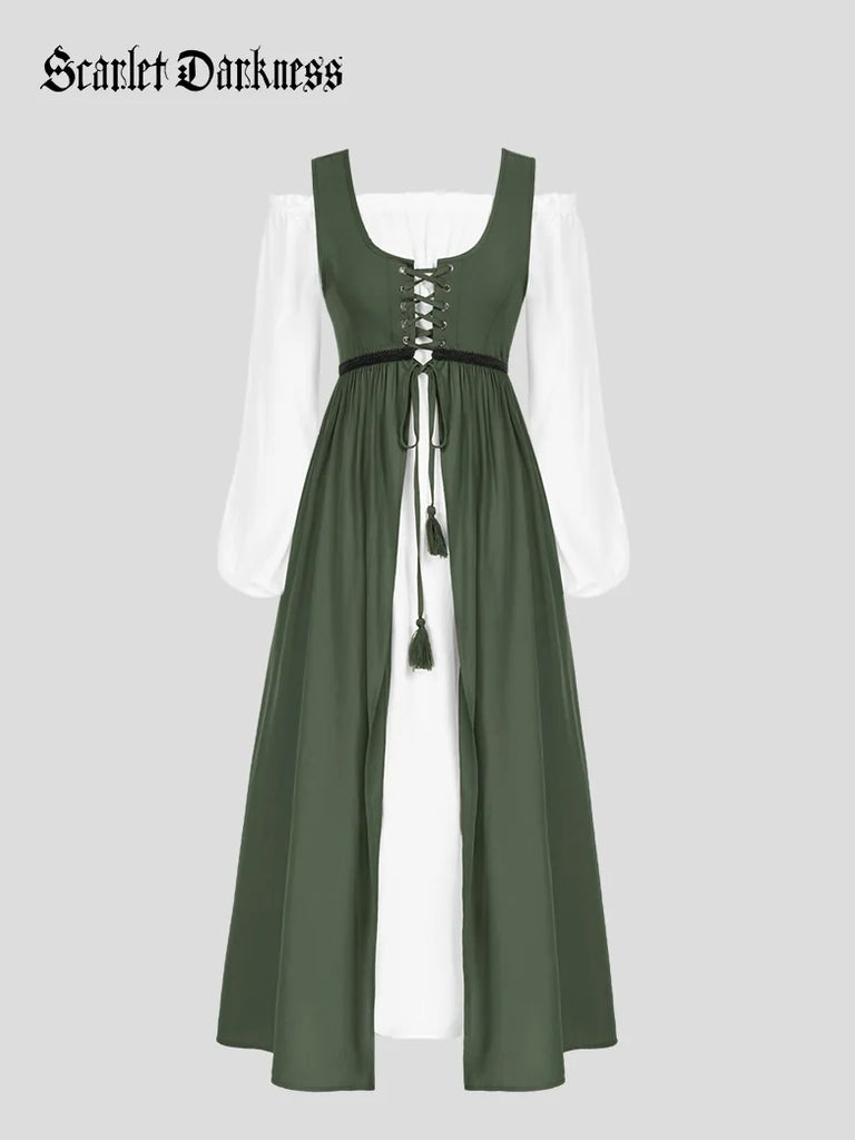 Ren Faire Off-Shoulder Dress+Tank Dress 2pcs Set Costume SCARLET DARKNESS