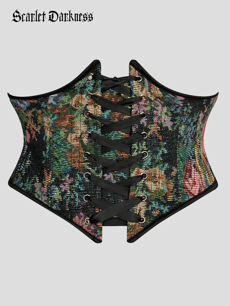 Floral Corset Belt 14 Boned Waist Cincher Waist Belt SCARLET DARKNESS