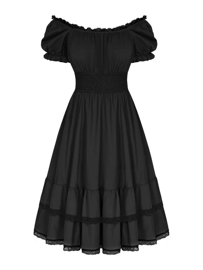 Steampunk Striped Elastic Waist Tiered Dress with Pocket Scarlet Darkness