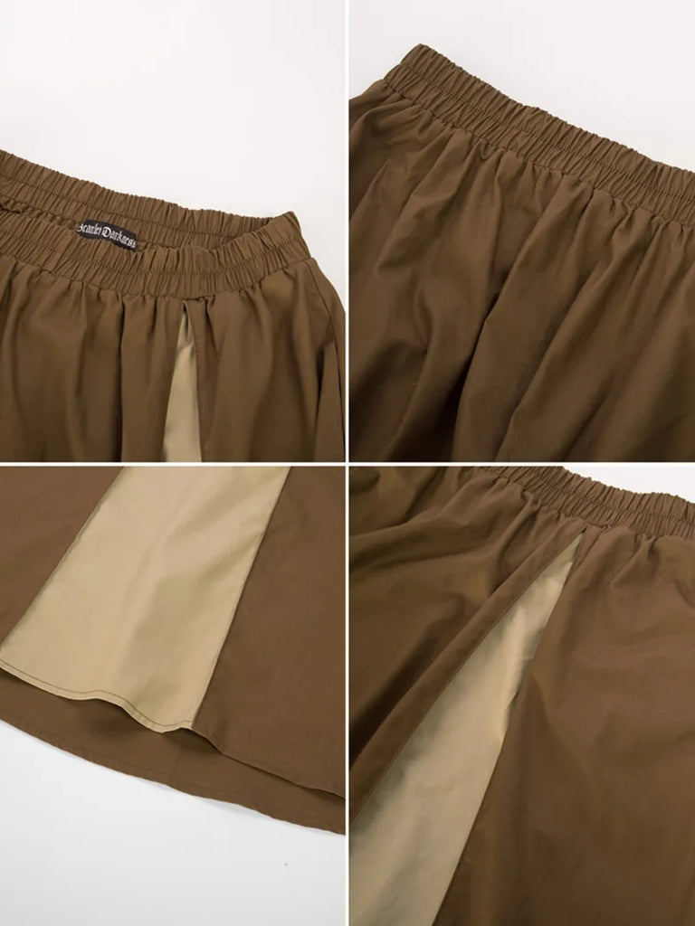 Women Patchwork Skirt Elastic Waist A-Line Maxi Skirt SCARLET DARKNESS