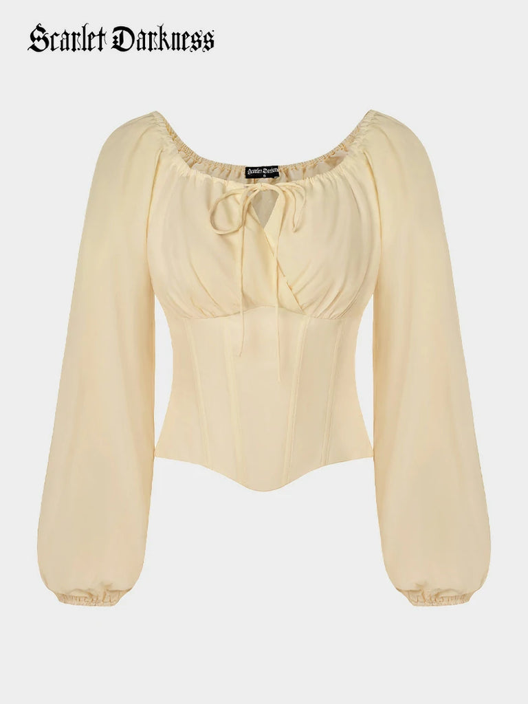 Scarlet Darkness Comfy Fairy Off Shoulder Boned Corset Tops Yellow