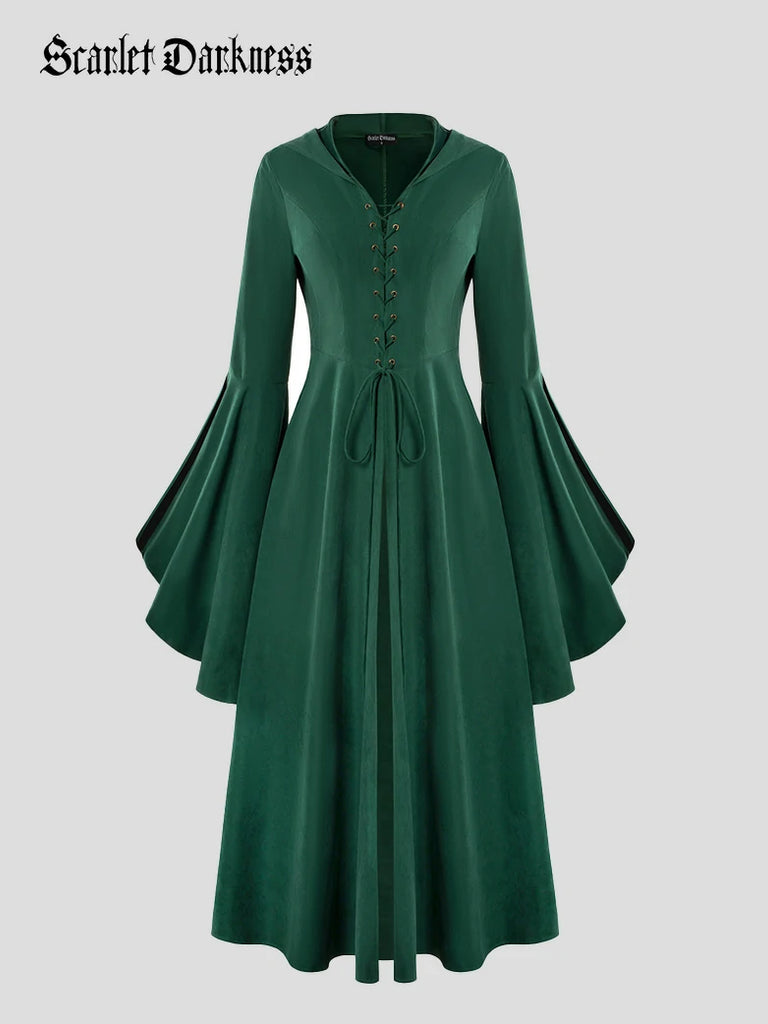 Scarlet Darkness Renfaire Celtic Cloak Bell Slit Sleeve Hooded Dress