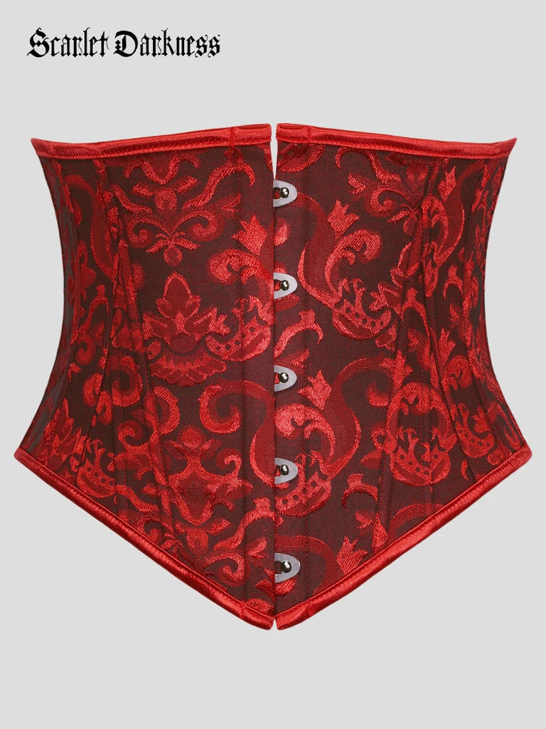 Women\'s Red Floral Lace Up Boned Underbust Darkness Corset  Waist Belts Scarlet Darkness Corset Belt for Women Renaissance Underbust  main image 2