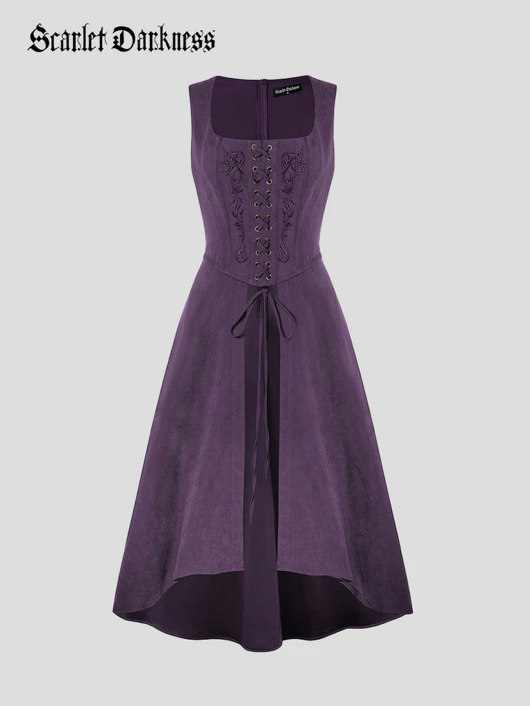 Scarlet Darkness Exquisite Renaissance Pocket Overdress with Front Slit Purple