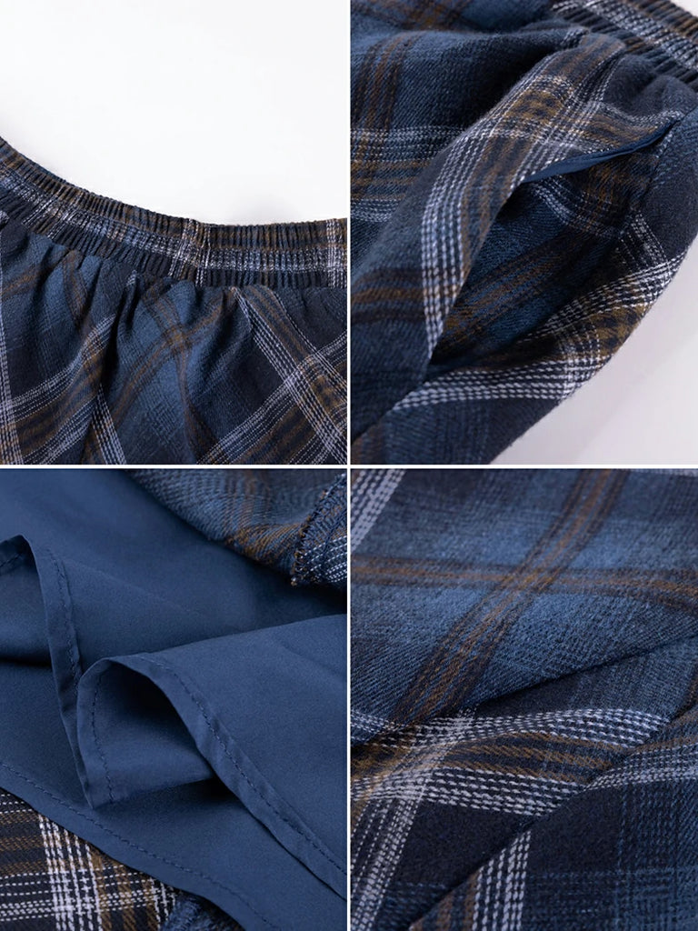 Scarlet Darkness 2025 Renaissance Cotton Plaid Swing Skirt with Pockets