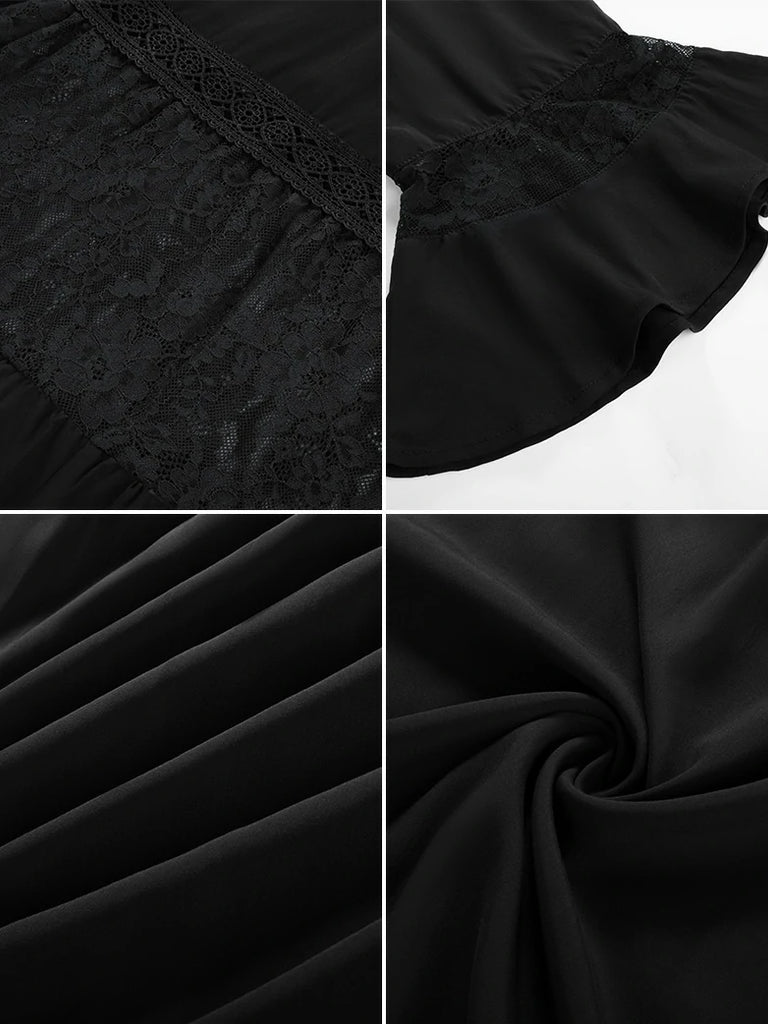 Scarlet Darkness Brown Renaissance Lace Hem Pockets Maxi Dress