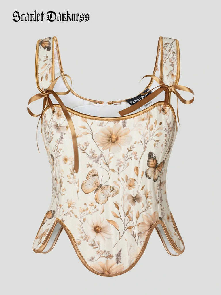 Scarlet Darkness Victorian Fairy Cottagecore Corset Lace-up Vest Golden