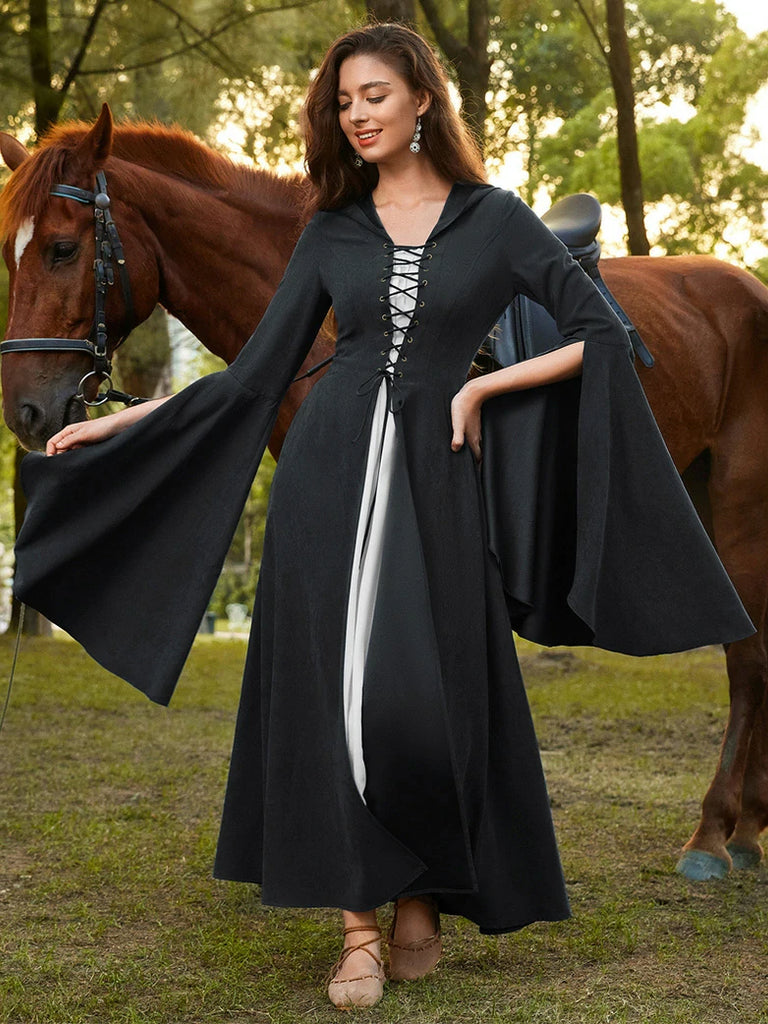 Scarlet Darkness Renfaire Celtic Cloak Bell Slit Sleeve Hooded Dress