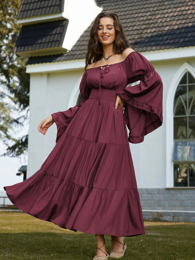 Scarlet Darkness Renaissance Off Shoulder Elastic Waist Maxi Dress