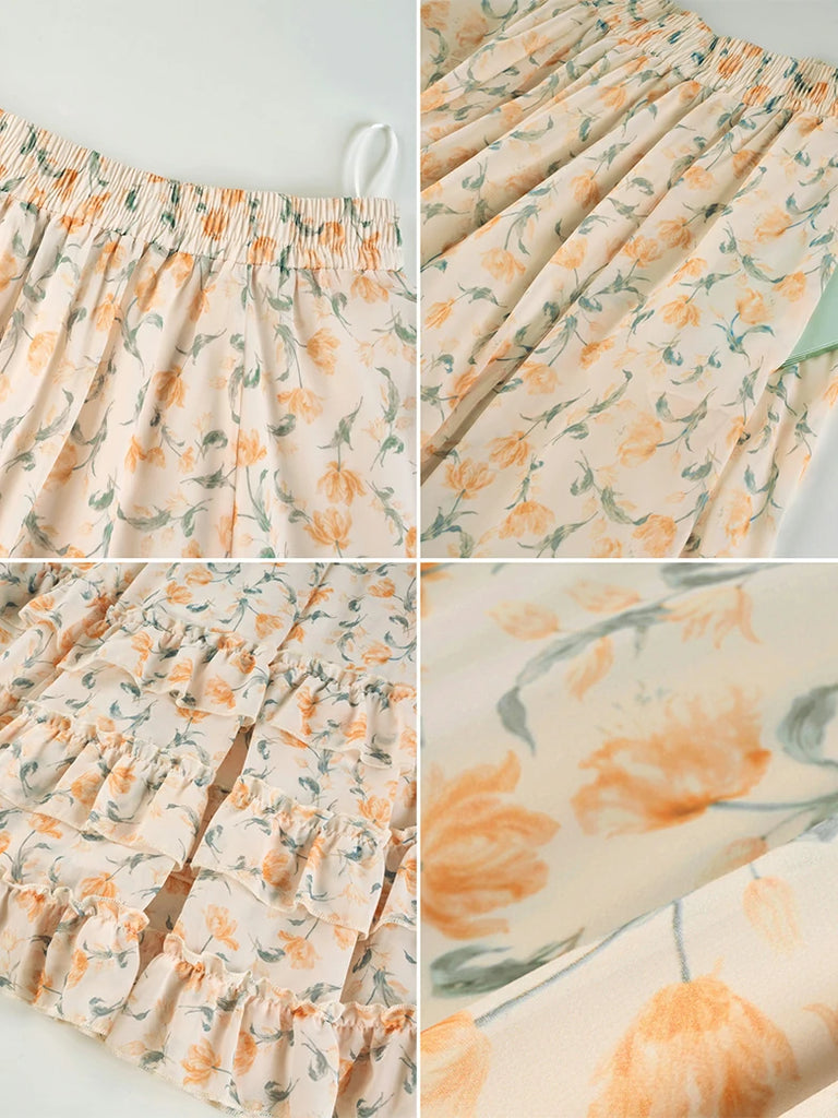 Scarlet Darkness Renaissance Chiffon Swing Maxi Skirt with Pockets