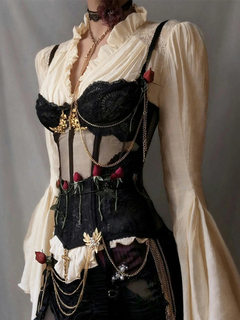 Scarlet Darkness Women Victorian Gothic Pirate Flare Sleeve Shirt