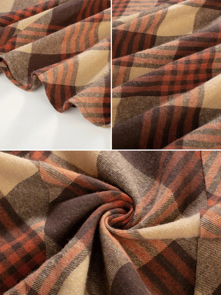 Scarlet Darkness 2025 Renaissance Cotton Plaid Swing Skirt with Pockets