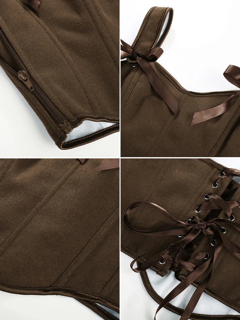 Scarlet Darkness Floral Boned Curved Hem Corset Body Shape Vest