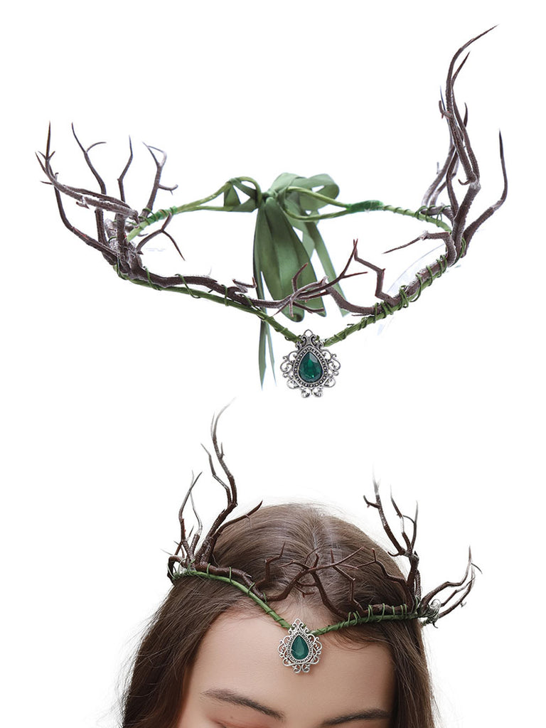 Forest Fairy with Rhinestones Pendant Headband Flower Crown SCARLET DARKNESS