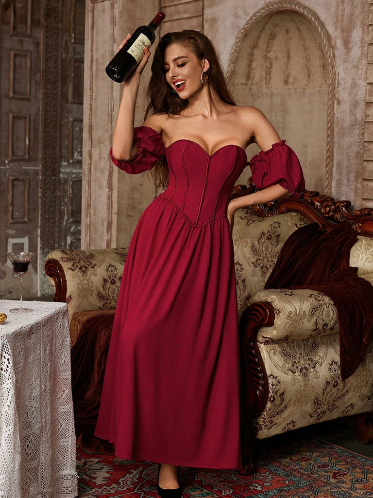 Scarlet Darkness Victorian Off Shoulder Corset Bodice Maxi Dress