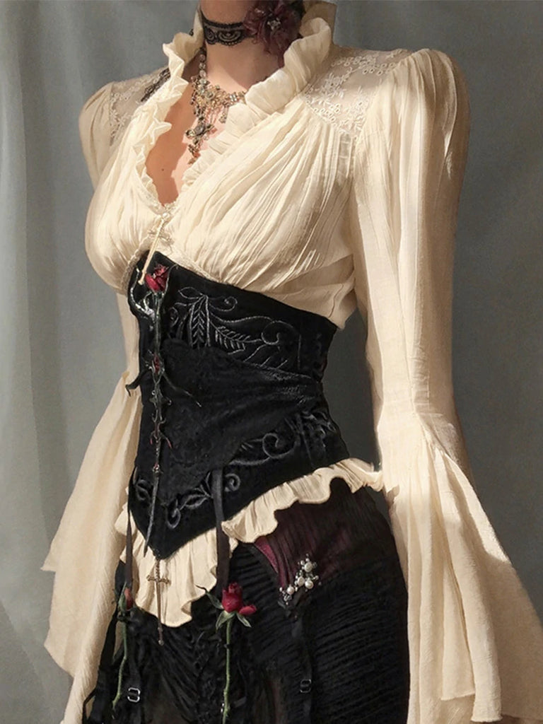 Scarlet Darkness Women Victorian Gothic Pirate Flare Sleeve Shirt