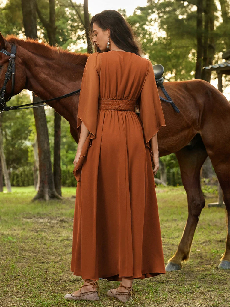 Scarlet Darkness Renaissance Whimsical Front Slit Maxi Pocket Dress